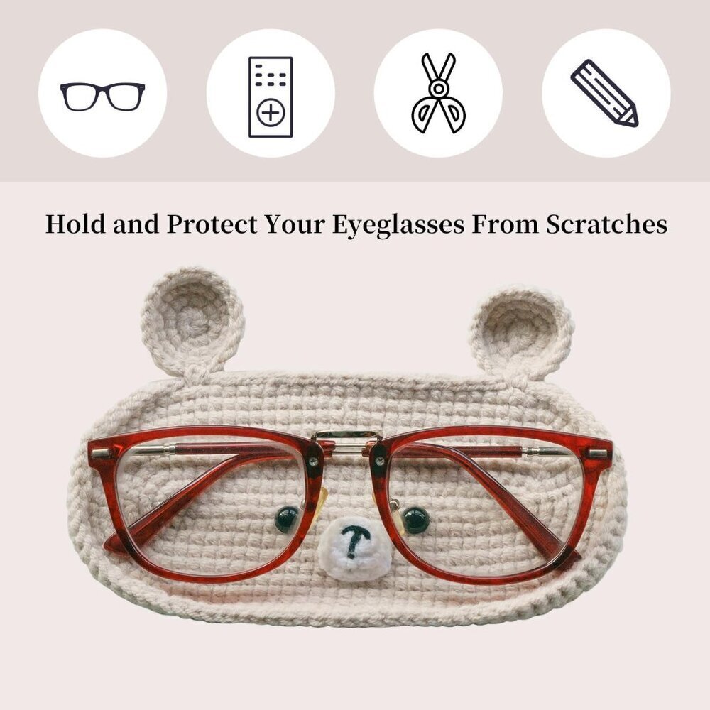Crochet Glasses Holder Soft Wool Animal Nightstand Desk Organizer - Picture 5 of 9